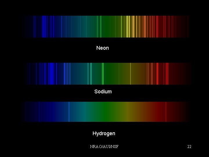 Gas Spectra Neon Sodium Hydrogen NRAO/AUI/NSF 22 