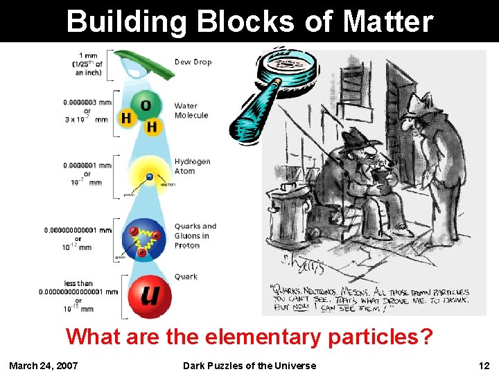 Building Blocks of Matter What are the elementary particles? March 24, 2007 Dark Puzzles