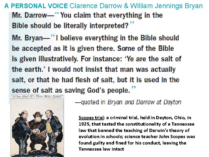 A PERSONAL VOICE Clarence Darrow & William Jennings Bryan Scopes trial: a criminal trial,