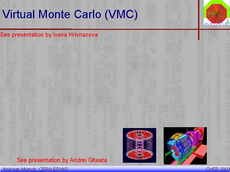Virtual Monte Carlo (VMC) See presentation by Ivana Hrivnacova See presentation by Andrei Gheata Virtual Monte Carlo (VMC) See presentation by Ivana Hrivnacova See presentation by Andrei Gheata