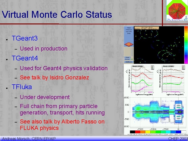 Virtual Monte Carlo Status ● TGeant 3 – ● ● Used in production TGeant Virtual Monte Carlo Status ● TGeant 3 – ● ● Used in production TGeant