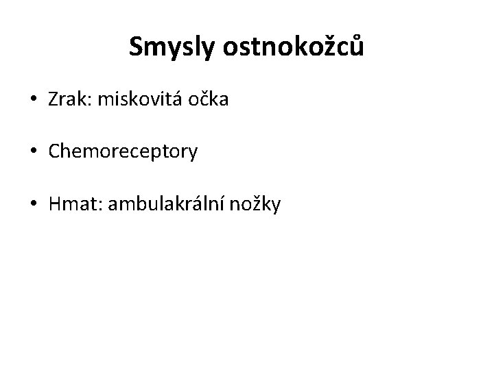 Smysly ostnokožců • Zrak: miskovitá očka • Chemoreceptory • Hmat: ambulakrální nožky 