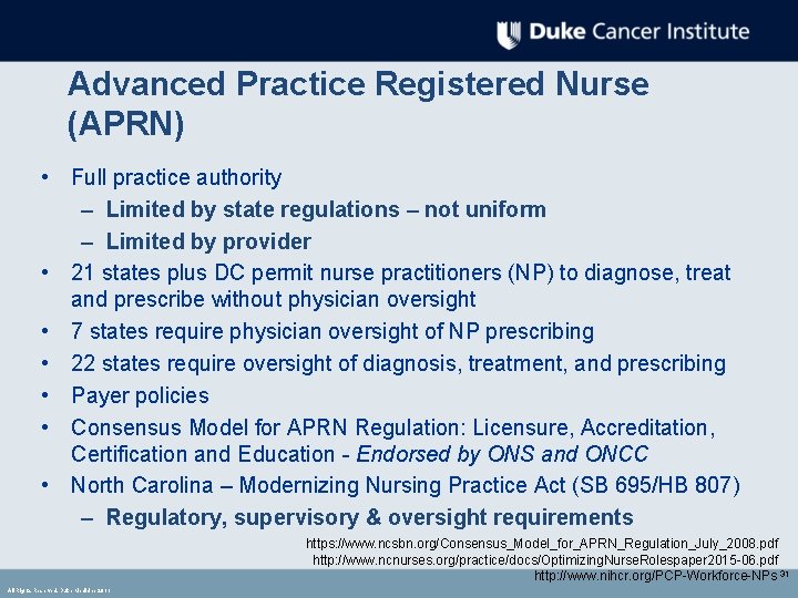 Advanced Practice Registered Nurse (APRN) • Full practice authority – Limited by state regulations Advanced Practice Registered Nurse (APRN) • Full practice authority – Limited by state regulations