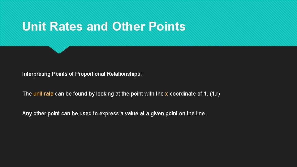 Unit Rates and Other Points Interpreting Points of Proportional Relationships: The unit rate can