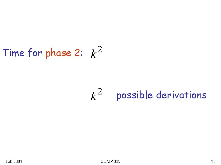 Time for phase 2: possible derivations Fall 2004 COMP 335 41 