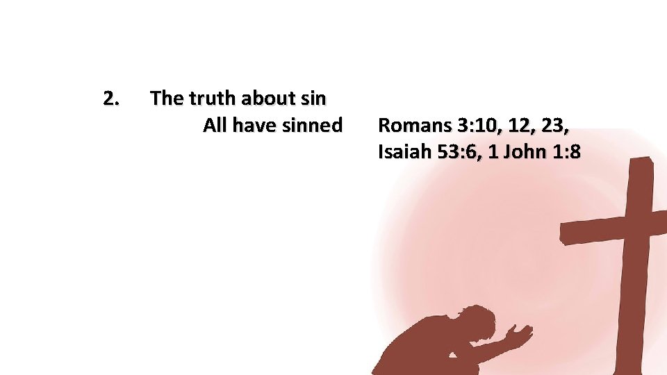 2. The truth about sin All have sinned Romans 3: 10, 12, 23, Isaiah