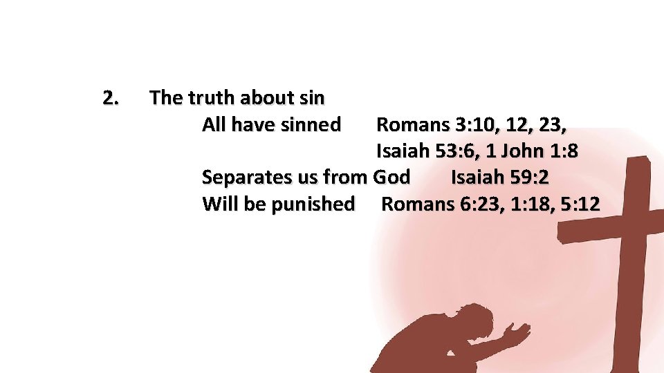 2. The truth about sin All have sinned Romans 3: 10, 12, 23, Isaiah