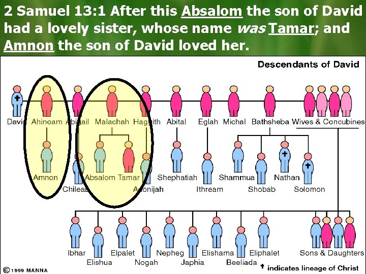 2 Samuel 13: 1 After this Absalom the son of David had a lovely