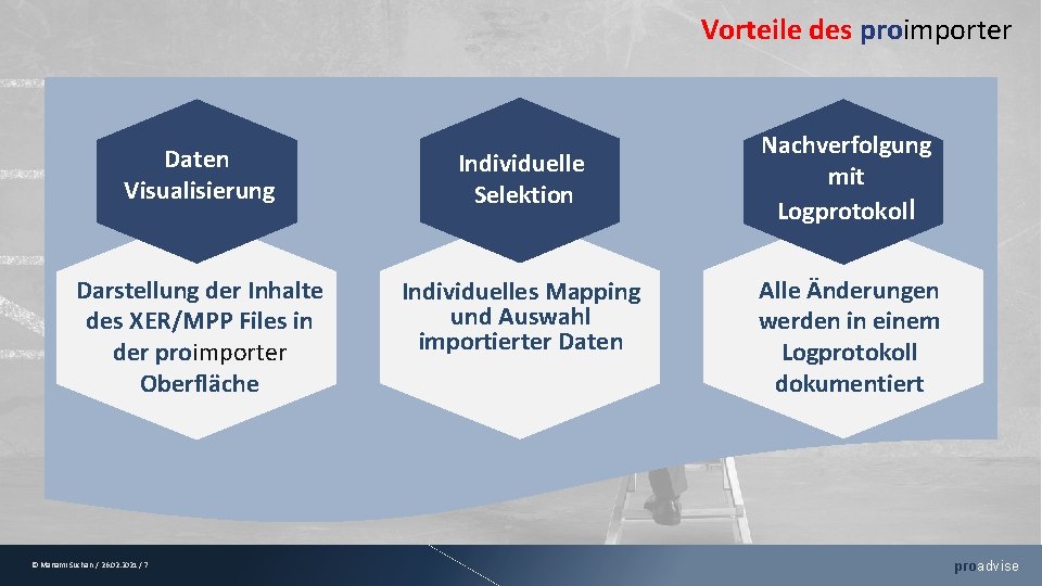 Vorteile des proimporter Daten Visualisierung Individuelle Selektion Darstellung der Inhalte des XER/MPP Files in