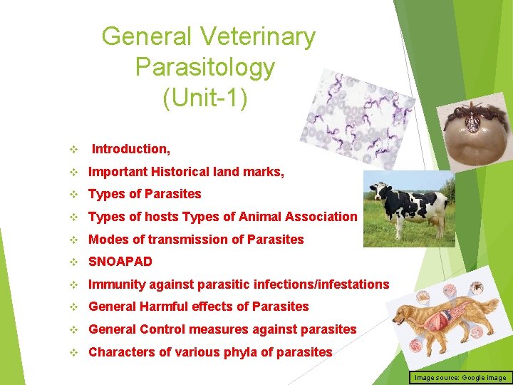 General Veterinary Parasitology (Unit-1) v Introduction, v Important Historical land marks, v Types of