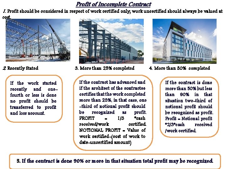 Profit of Incomplete Contract 1. Profit should be considered in respect of work certified