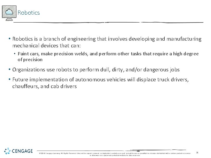 Robotics • Robotics is a branch of engineering that involves developing and manufacturing mechanical Robotics • Robotics is a branch of engineering that involves developing and manufacturing mechanical