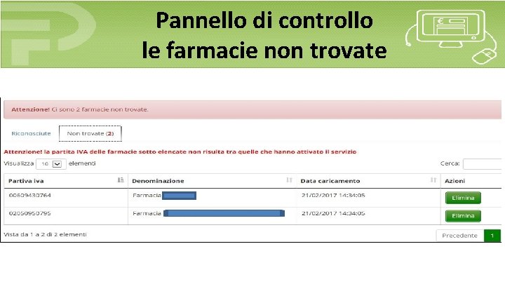 Pannello di controllo le farmacie non trovate 