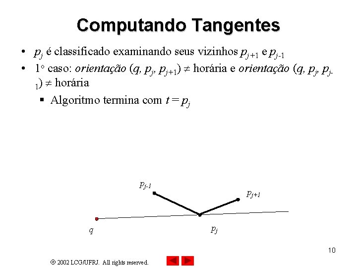 Computando Tangentes • pj é classificado examinando seus vizinhos pj+1 e pj-1 • 1