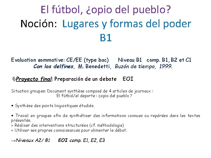 El fútbol, ¿opio del pueblo? Noción: Lugares y formas del poder B 1 Evaluation