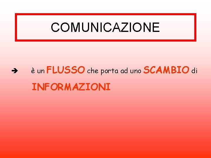 COMUNICAZIONE è è un FLUSSO che porta ad uno SCAMBIO di INFORMAZIONI 