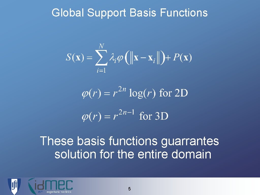 Global Support Basis Functions These basis functions guarrantes solution for the entire domain 5