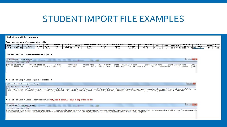 STUDENT IMPORT FILE EXAMPLES 