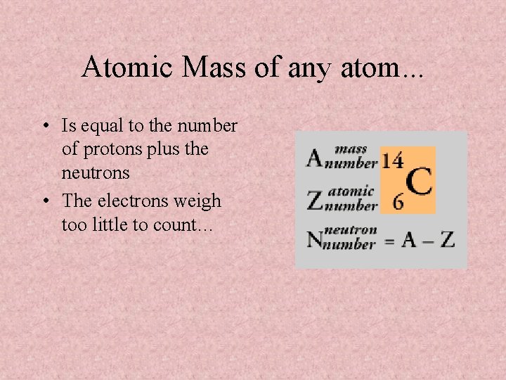 Atomic Mass of any atom. . . • Is equal to the number of