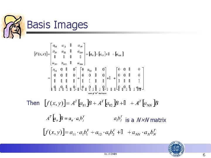 Basis Images Then is a N×N matrix Dr. JI ZHEN 6 