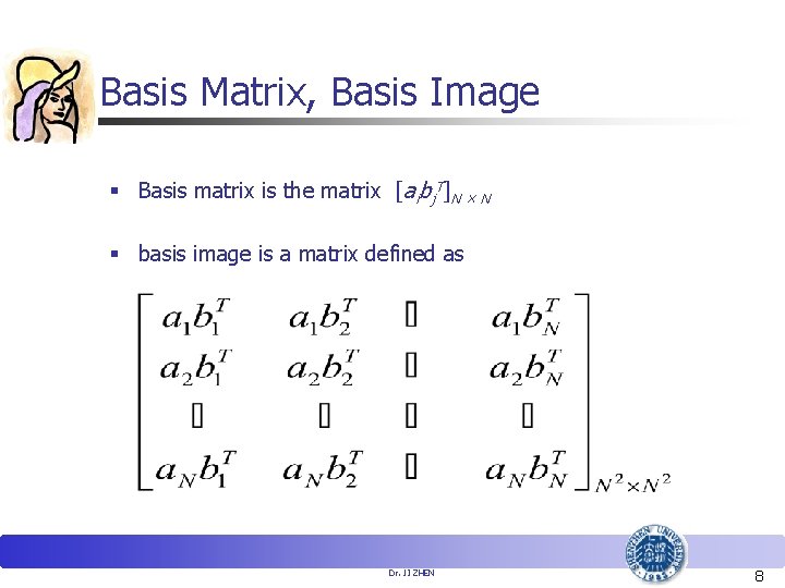 Basis Matrix, Basis Image § Basis matrix is the matrix [aibj. T]N × N