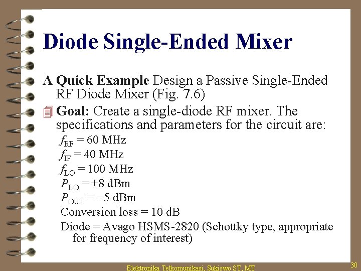 Diode Single-Ended Mixer A Quick Example Design a Passive Single-Ended RF Diode Mixer (Fig.