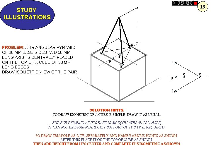 13 STUDY Z ILLUSTRATIONS PROBLEM: A TRIANGULAR PYRAMID OF 30 MM BASE SIDES AND