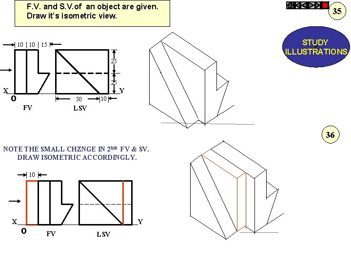 F. V. and S. V. of an object are given. Draw it’s isometric view.