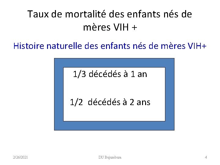 Taux de mortalité des enfants nés de mères VIH + Histoire naturelle des enfants Taux de mortalité des enfants nés de mères VIH + Histoire naturelle des enfants