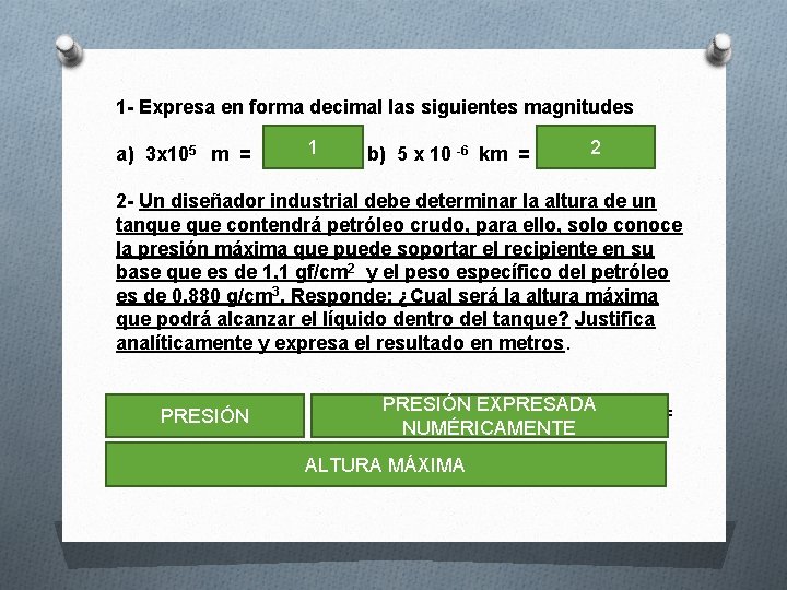 1 - Expresa en forma decimal las siguientes magnitudes 1 2 -6 km =