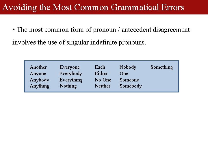 Avoiding the Most Common Grammatical Errors • The most common form of pronoun /