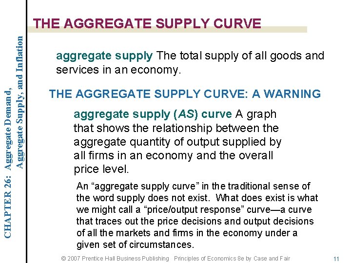 CHAPTER 26: Aggregate Demand, Aggregate Supply, and Inflation THE AGGREGATE SUPPLY CURVE aggregate supply