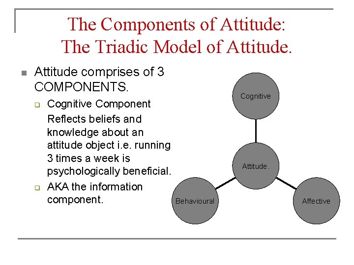 The Components of Attitude: The Triadic Model of Attitude. n Attitude comprises of 3 The Components of Attitude: The Triadic Model of Attitude. n Attitude comprises of 3