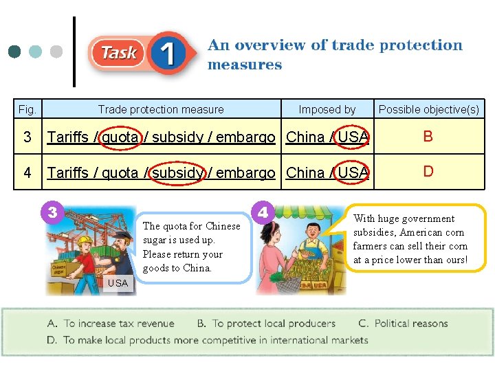 Fig. Trade protection measure Imposed by Possible objective(s) 3 Tariffs / quota / subsidy Fig. Trade protection measure Imposed by Possible objective(s) 3 Tariffs / quota / subsidy