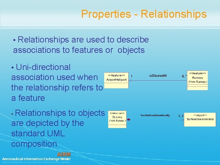 Properties - Relationships • Relationships are used to describe associations to features or objects Properties - Relationships • Relationships are used to describe associations to features or objects