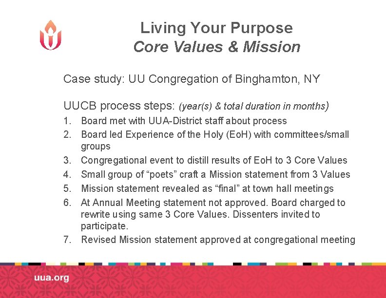 Living Your Purpose Core Values & Mission Case study: UU Congregation of Binghamton, NY