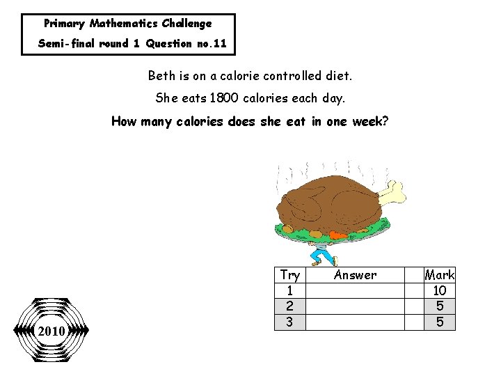 Primary Mathematics Challenge Semi-final round 1 Question no. 11 Beth is on a calorie