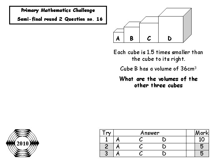 Primary Mathematics Challenge Semi-final round 2 Question no. 16 A B C D Each