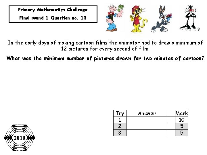 Primary Mathematics Challenge Final round 1 Question no. 13 In the early days of