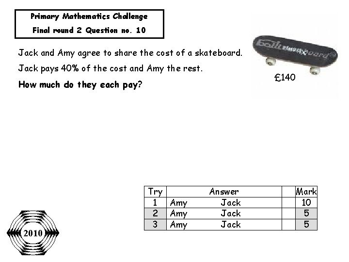 Primary Mathematics Challenge Final round 2 Question no. 10 Jack and Amy agree to