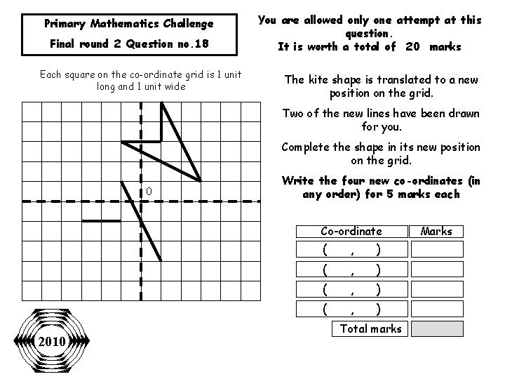 Primary Mathematics Challenge Final round 2 Question no. 18 Each square on the co-ordinate