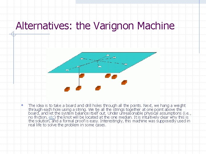 Alternatives: the Varignon Machine w The idea is to take a board and drill