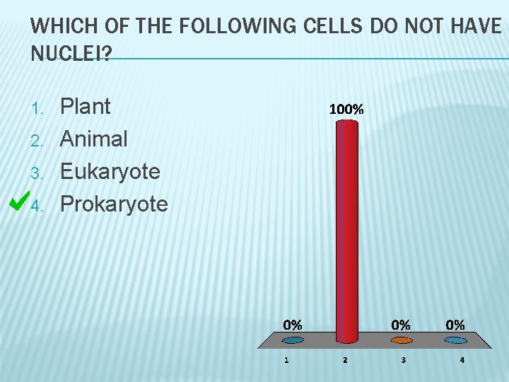 WHICH OF THE FOLLOWING CELLS DO NOT HAVE NUCLEI? 1. 2. 3. 4. Plant