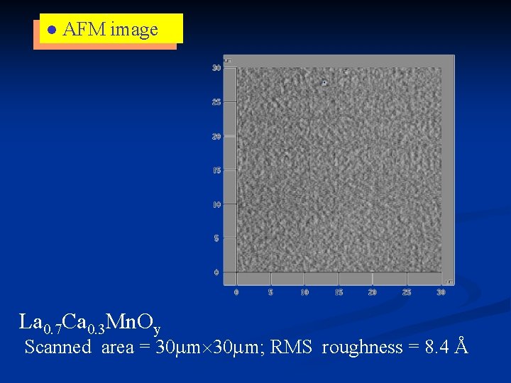 ● AFM image La 0. 7 Ca 0. 3 Mn. Oy Scanned area =