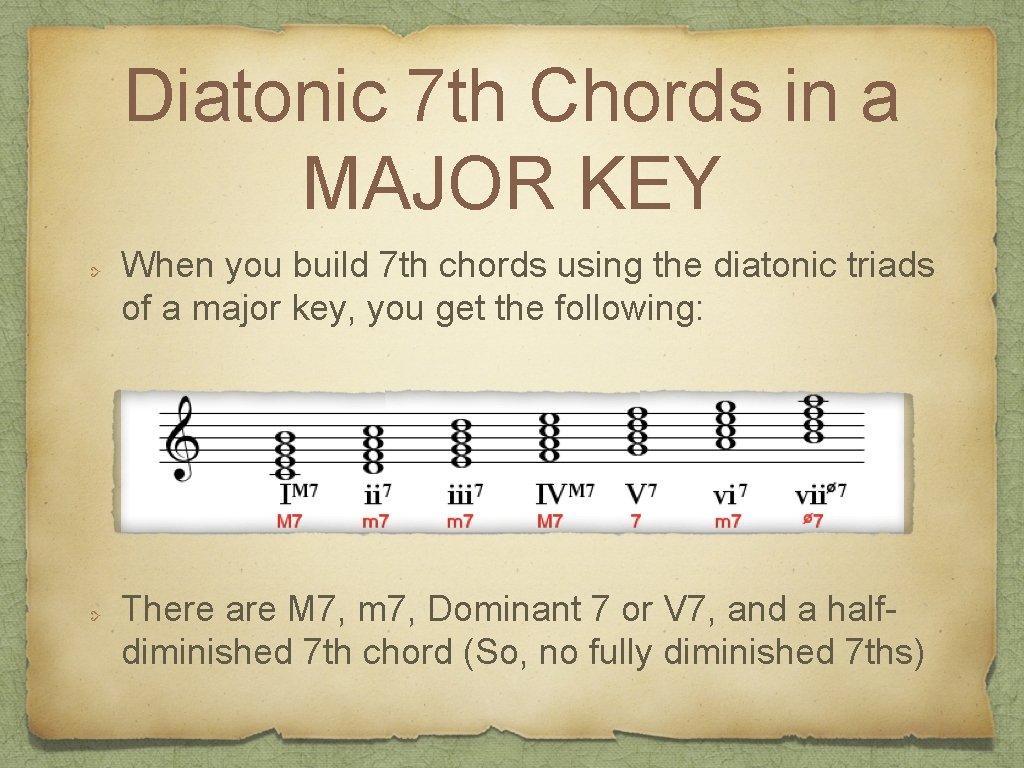 Diatonic 7 th Chords in a MAJOR KEY When you build 7 th chords