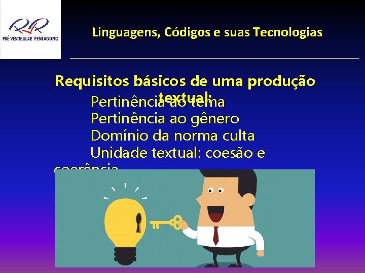 Linguagens, Códigos e suas Tecnologias Requisitos básicos de uma produção textual: Pertinência ao tema