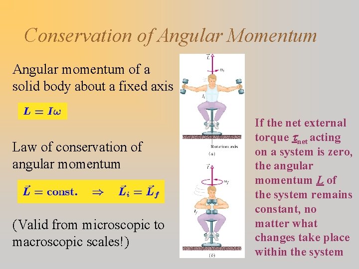 Conservation of Angular Momentum Angular momentum of a solid body about a fixed axis