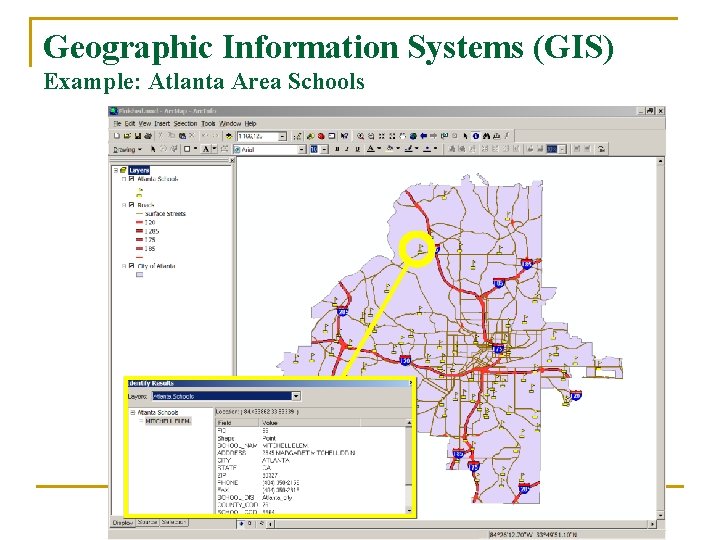 Geographic Information Systems (GIS) Example: Atlanta Area Schools 