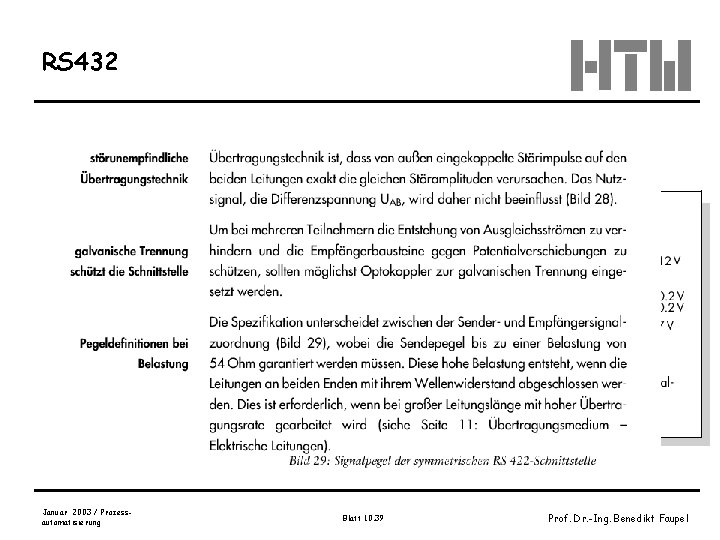 RS 432 Januar 2003 / Prozessautomatisierung Blatt 10. 39 Prof. Dr. -Ing. Benedikt Faupel