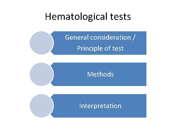 Hematological tests General consideration / Principle of test Methods Interpretation 